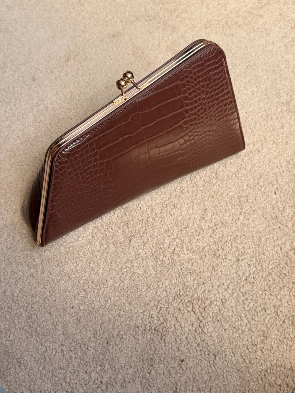 Anthropologie Croc-Embossed Frame Clutch - Brown with Gold Hardware - Picture 3 of 6